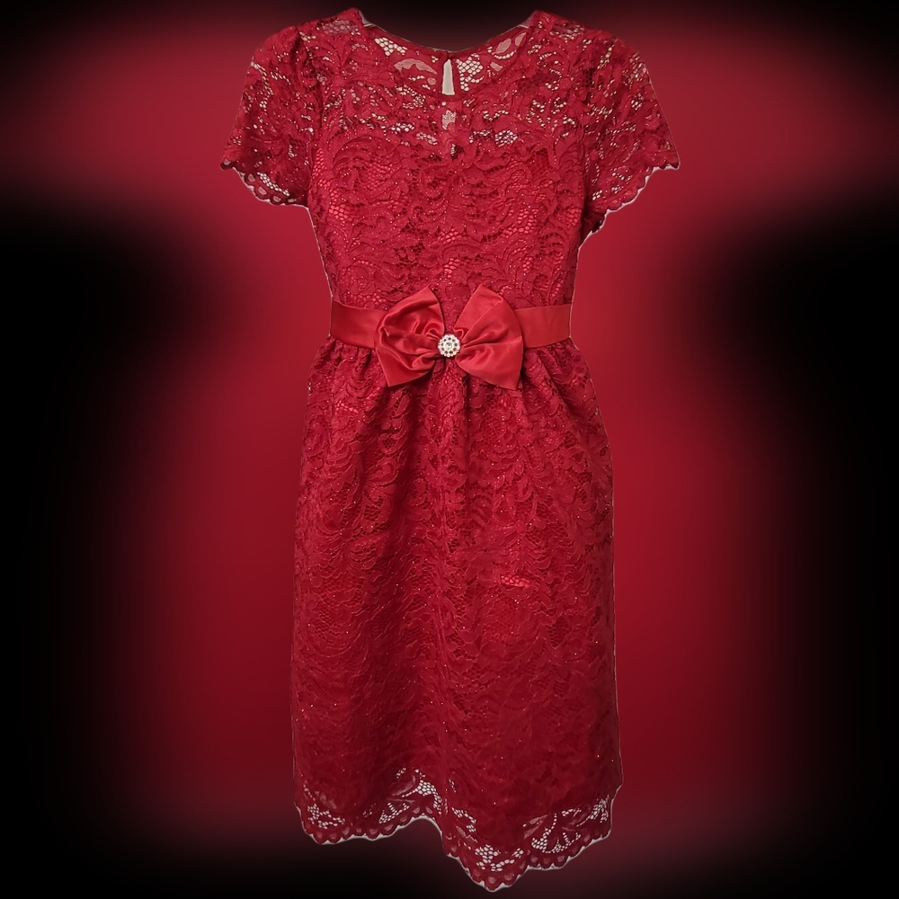Girl's Red lace & satin prom or formal dress by Rare Editions at Macy's. Size 16